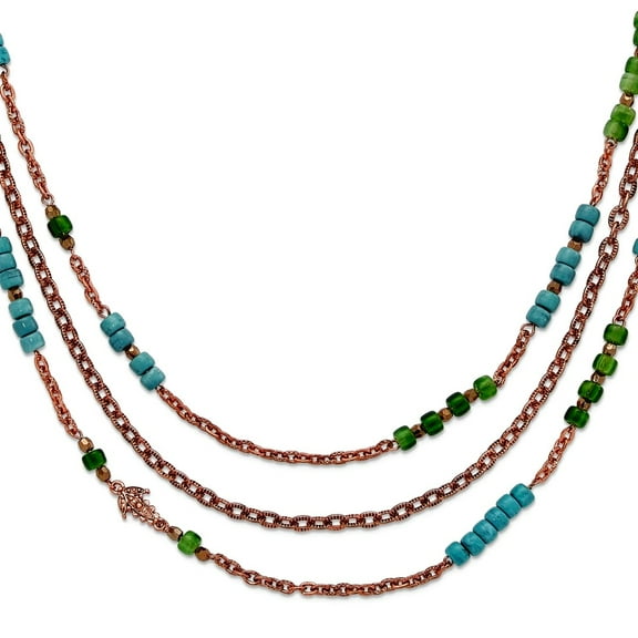 Fancy Lobster Closure Copper-tone Green Teal and Brown Acrylic Beads 42inch Necklace Pendant Necklace for Women