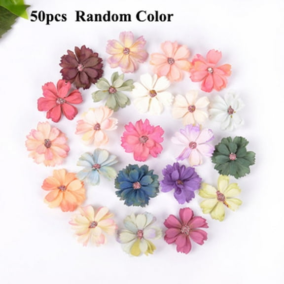 Fancy Mini Silk Daisy 50pcs 4.5cm Multicolor Artificial Flowers Heads DIY Scrapbooking Home Wedding Christmas Decoration Garland Wreath Accessories Craft
