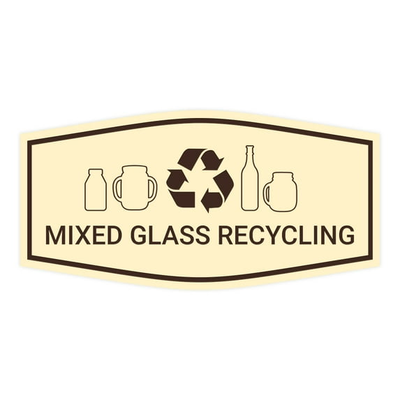 Fancy Mixed Glass Recycling Sign (Ivory/Dark Brown) - Large