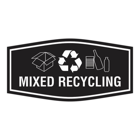 Fancy Mixed Recycling Sign (Black) - Small