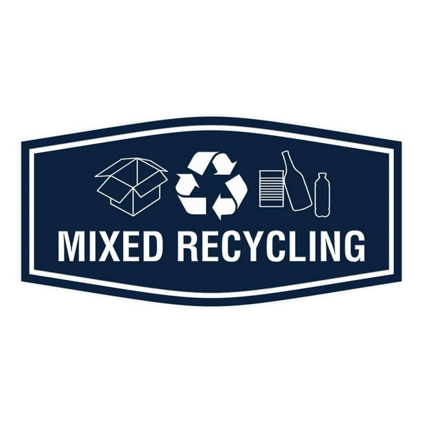 Fancy Mixed Recycling Sign (Navy Blue / White) - Large