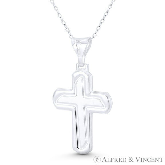 Fancy Modern Christian Cross Lightweight Pendant & Chain Necklace in .925 Sterling Silver