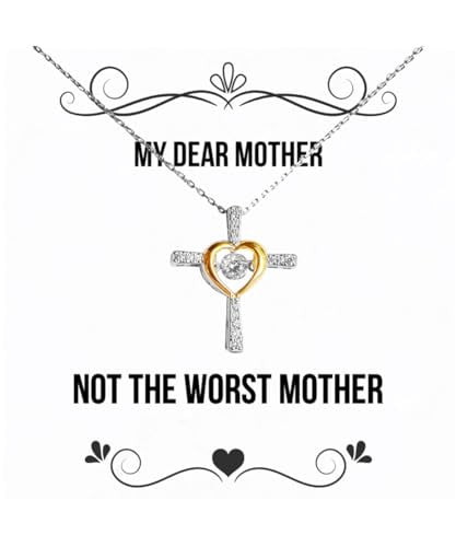 Fancy Mother Cross Dancing Necklace, Not The Worst Mother, Present For Mother, Epic Gifts From Son, Mothers day jewelry gift, Mother daughter jewelry gift, Jewelry gift for mother, Personalized