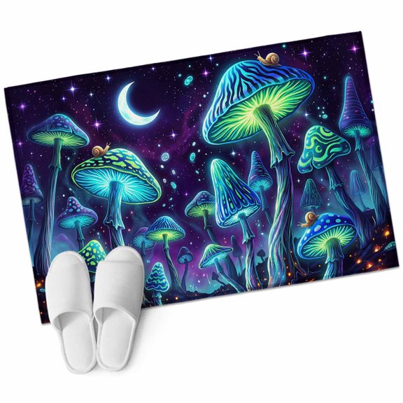 Fancy Mushroom Bathroom Rug Washable 2x3 Entryway Rug Non Slip Abstract Art Botanical Starry Trippy Front Door Mat Low Pile Indoor Doormat Throw Floor Carpet for Kitchen Bedroom Entrance