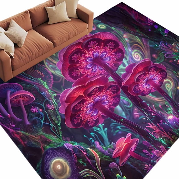 Fancy Mushrooms Area Rug 8x10 Washable Rug Non Slip Abstract Art Boho Purple Botanical Large Area Rug Soft Stainresistant Indoor Floor Carpet for Living Room Bedroom Home Office Dining Room Nursery