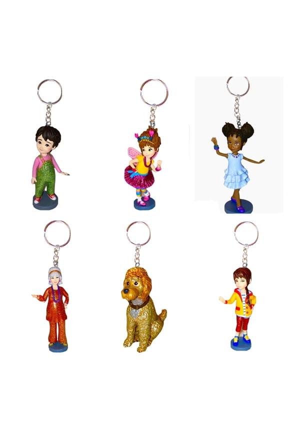 Fancy Nancy 6 PVC Key Ring Keychain Ornament Set Figurine Figure Disney Charm 3