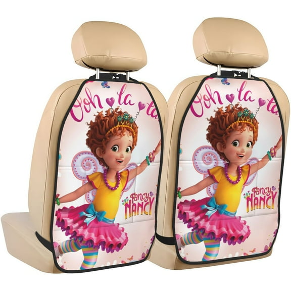 Fancy Nancy Car Seat Anti-Kick Storage Pads 2 Piece Set Car Seat Back Kick Protectors with 3 Storage Pockets, Universal Vehicle Interior for SUV Jeep Truck and Sedan 26.4 x 18.5 Inches