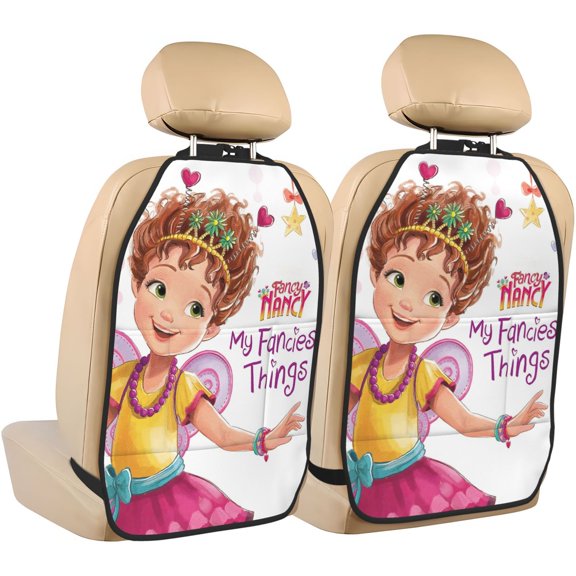 Fancy Nancy Car Seat Anti-Kick Storage Pads 2 Piece Set Car Seat Back Kick Protectors with 3 Storage Pockets, Universal Vehicle Interior for SUV Jeep Truck and Sedan 26.4 x 18.5 Inches