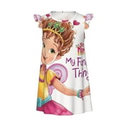 FACAINGLAIGE Fancy Nancy Little Girls Nightgowns Cartoon Printed Flutter Sleeve Pajamas Dress Kids Toddler Casual Sleepwear