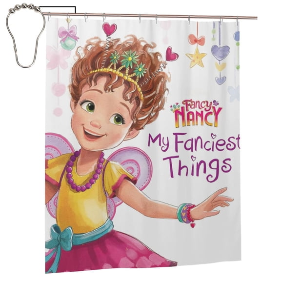 Fancy Nancy Shower Curtain, Lovely Cartoon Shower Curtains Set for Kids Boys Girls College Dorm Bathroom, Waterproof Restroom Bathtub Decor Accessories with 12 Hooks 60"X72" Iron