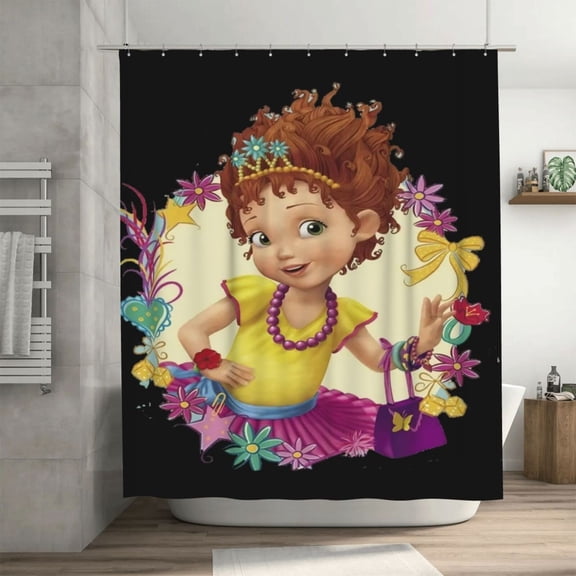 Fancy Nancy Shower Curtain, Lovely Cartoon Shower Curtains Set for Kids Boys Girls College Dorm Bathroom, Waterproof Restroom Bathtub Decor Accessories with 12 Hooks 72X72 Inch Iron
