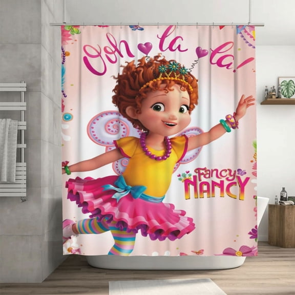 Fancy Nancy Shower Curtain, Lovely Cartoon Shower Curtains Set for Kids Boys Girls College Dorm Bathroom, Waterproof Restroom Bathtub Decor Accessories with 12 Hooks 72X72 Inch Iron