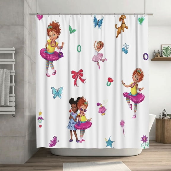 Fancy Nancy Shower Curtain, Lovely Cartoon Shower Curtains Set for Kids Boys Girls College Dorm Bathroom, Waterproof Restroom Bathtub Decor Accessories with 12 Hooks 72X72 Inch Iron
