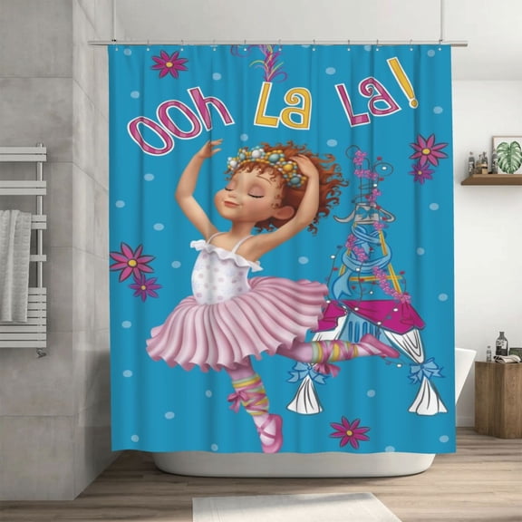 Fancy Nancy Shower Curtain, Lovely Cartoon Shower Curtains Set for Kids Boys Girls College Dorm Bathroom, Waterproof Restroom Bathtub Decor Accessories with 12 Hooks 72X72 Inch Iron