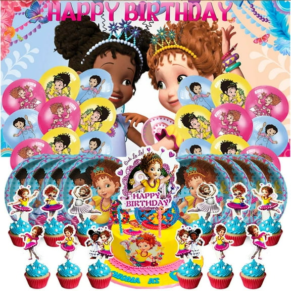 Fancy Nancy Themed Birthday Party Decor Set - Balloons, Paper Plates, Cake Toppers, Tableware & 5x2.3ft Backdrop Banner