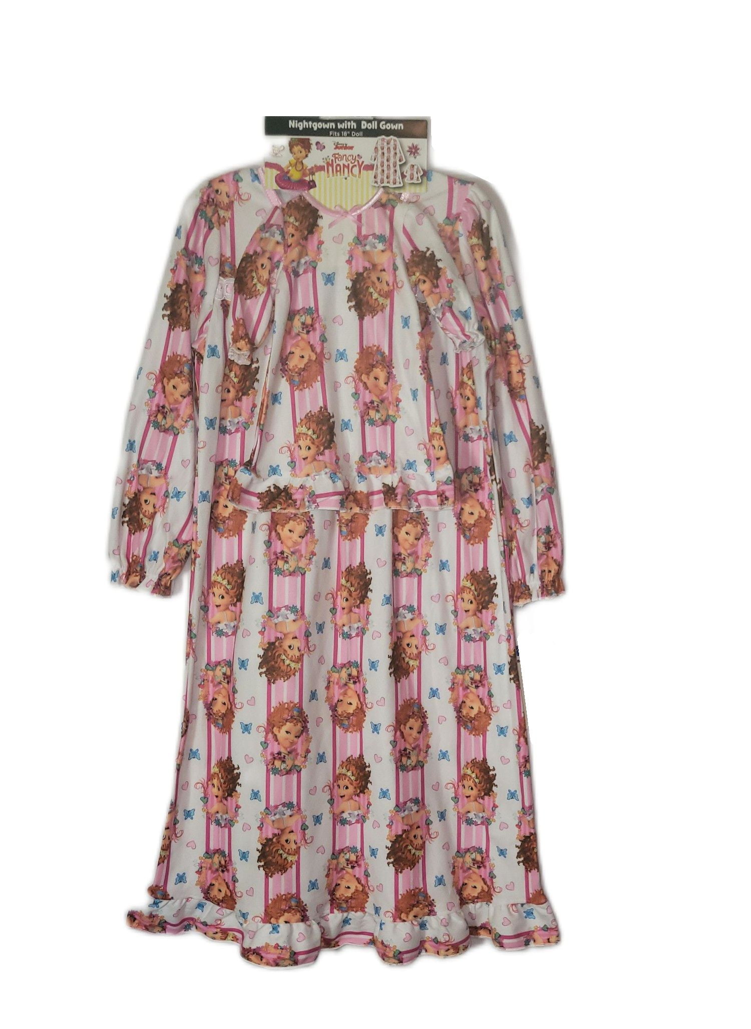 Fancy Nancy Toddler Girl's Butterflies, Hearts Flannel Nightgown, Doll Gown Set, Size 3T
