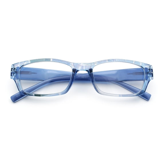 Fancy Narrow Rectangle Spring Hinge Light Weight Plastic Reading Glasses Blue +1.0