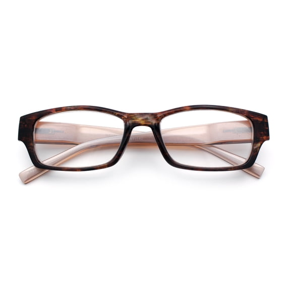 Fancy Narrow Rectangle Spring Hinge Light Weight Plastic Reading Glasses Brown +1.5