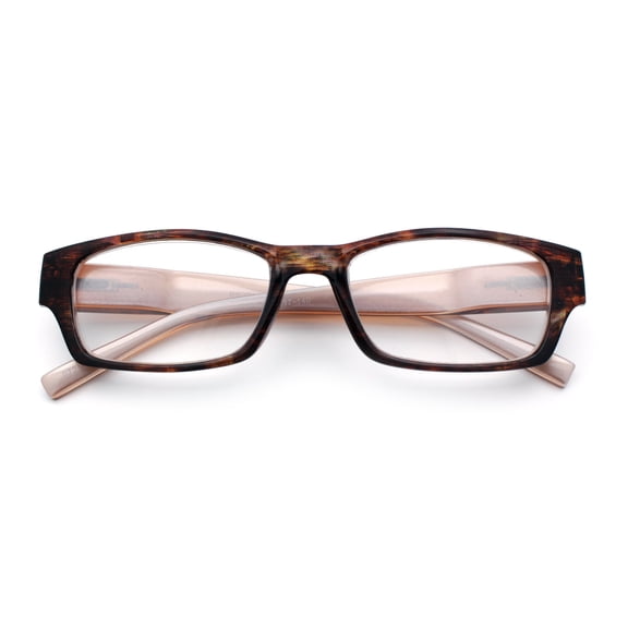 Fancy Narrow Rectangle Spring Hinge Light Weight Plastic Reading Glasses Brown +2.5