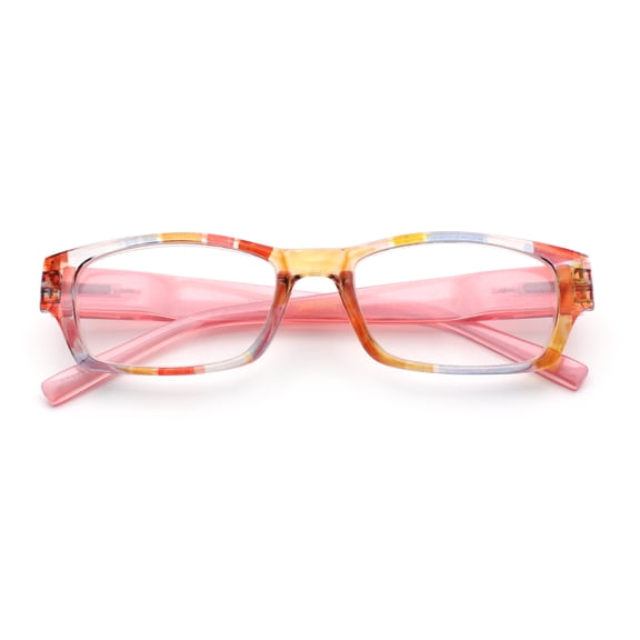 Fancy Narrow Rectangle Spring Hinge Light Weight Plastic Reading Glasses Pink +1.5