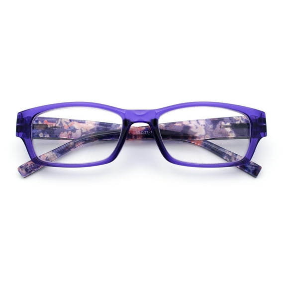 Fancy Narrow Rectangle Spring Hinge Light Weight Plastic Reading Glasses Purple +1.5