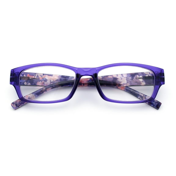 Fancy Narrow Rectangle Spring Hinge Light Weight Plastic Reading Glasses Purple +2.0
