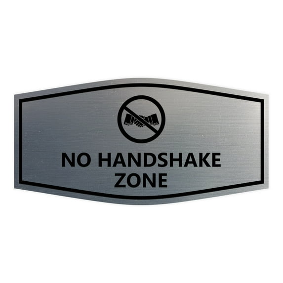 Fancy No Handshake Zone Sign (Brushed Silver) - Large