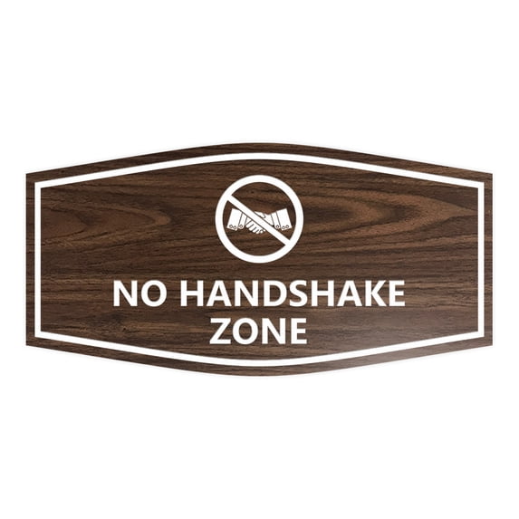 Fancy No Handshake Zone Sign (Walnut) - Medium