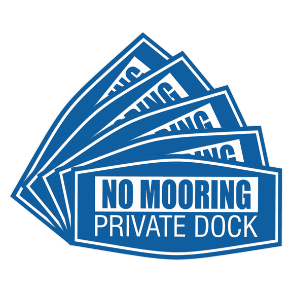 Fancy No Mooring Private Dock Sign (Blue) - Small (5 Pack)