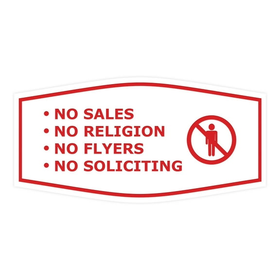 Fancy No Sales, No Religion, No Flyers, No Soliciting Sign (White/Red) - Large