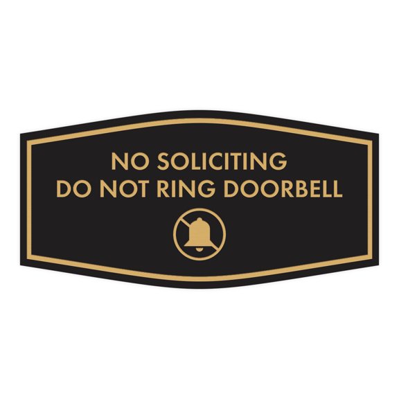 Fancy No Soliciting Do Not Ring Doorbell Sign (Black /Gold) - Small