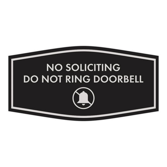 Fancy No Soliciting Do Not Ring Doorbell Sign (Black / Silver) - Medium