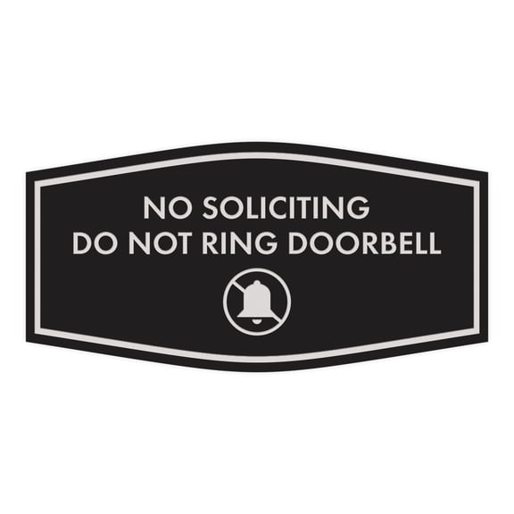 Fancy No Soliciting Do Not Ring Doorbell Sign (Black / Silver) - Small