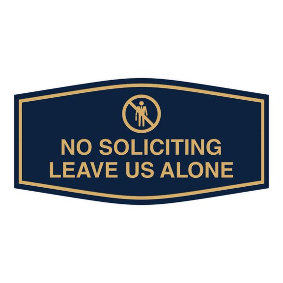 Fancy No Soliciting Leave Us Alone Sign (Navy Blue/Gold) - Small