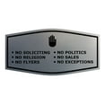 thumbnail image 1 of Fancy No Soliciting No Politics No Religion No Sales No Flyers No Exceptions Sign (Brushed Silver) - Small, 1 of 5