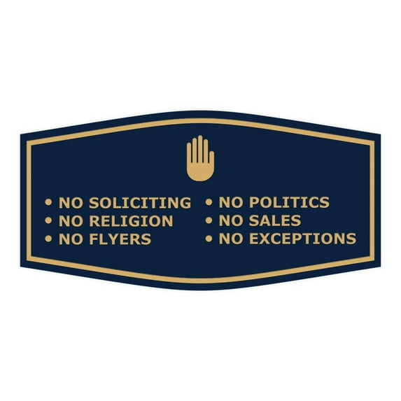 Fancy No Soliciting No Politics No Religion No Sales No Flyers No Exceptions Sign (Navy Blue/Gold) - Medium
