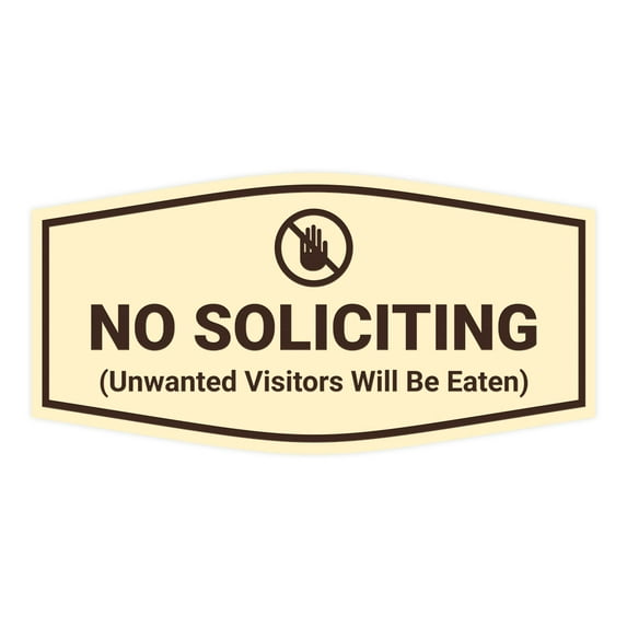Fancy No Soliciting (Unwanted Visitors Will Be Eaten) Sign (Ivory/Dark Brown) - Small