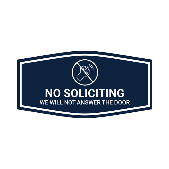 Fancy No Soliciting We Will Not Answer The Door Sign (Navy Blue / White) - Large