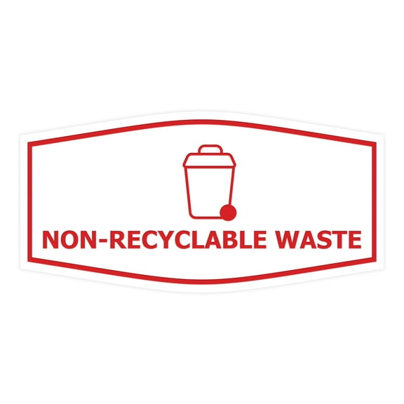 Fancy Non-Recyclable waste Sign (White/Red) - Large