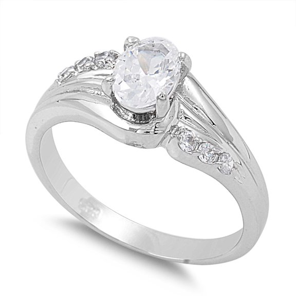 Fancy Oval Prong Cubic Zirconia Ring Sterling Silver 925