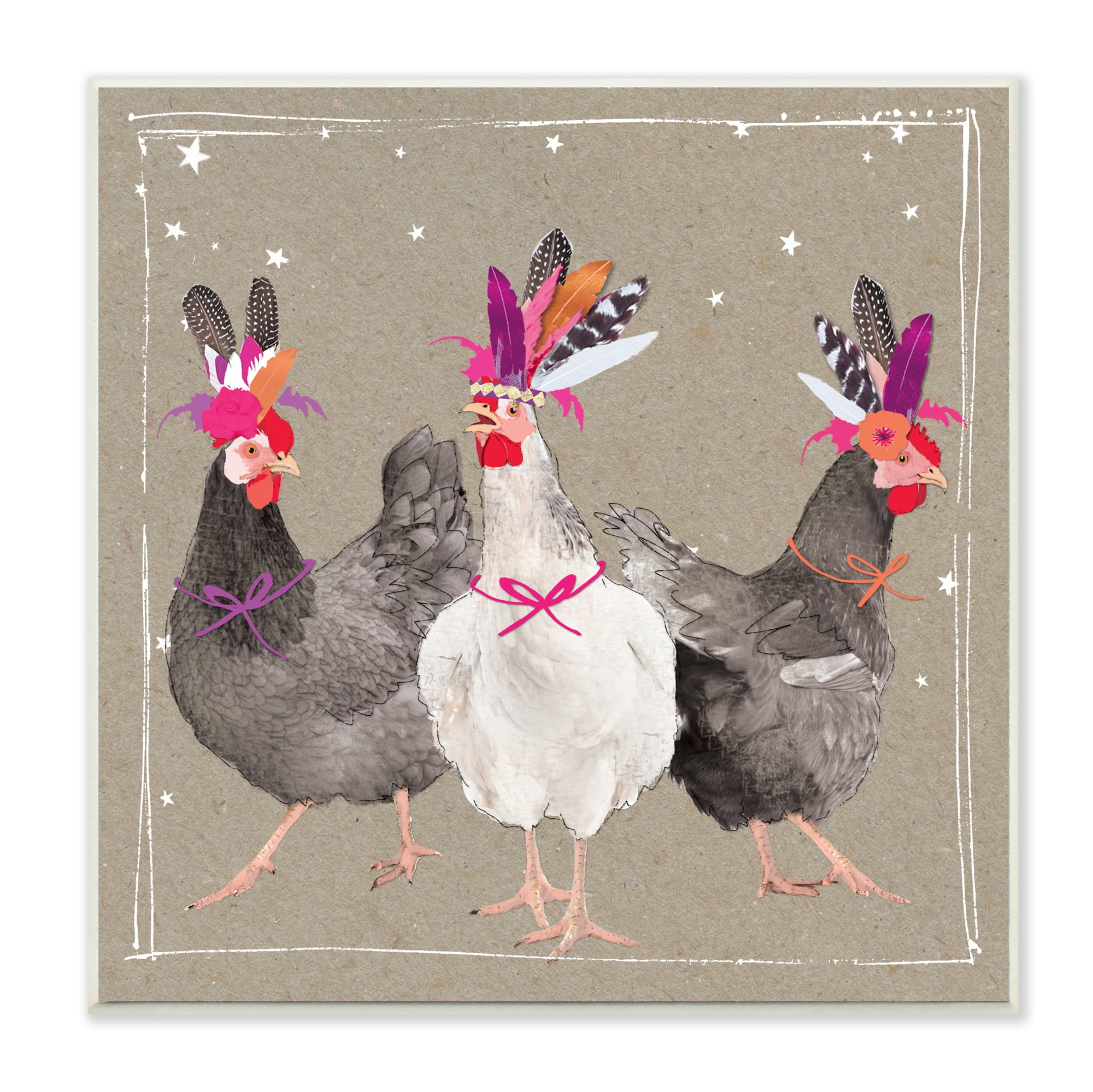 Fancy Pants Chickens in Headdresses Pow Wow Wall Plaque Art, 12 x 0.5 x 12