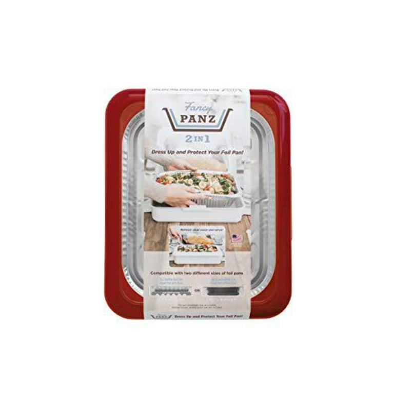 Fancy Panz 2-in-1 Dress Up Protect Your Foil Pan, Made in USA, Fits 2 size  of foil pans. Foil Pan Serving Spoon Included. Hot or Cold Food. Stackable  for easy travel. BPA