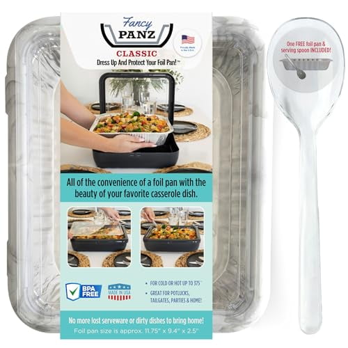 Fancy Panz - Marble Classic Aluminum Foil Pan Carrier with Lid - BPA Free, Made in the USA Elevated Food Serving Tray - Portable Casserole Carrier with Lid - Hosting Essentials