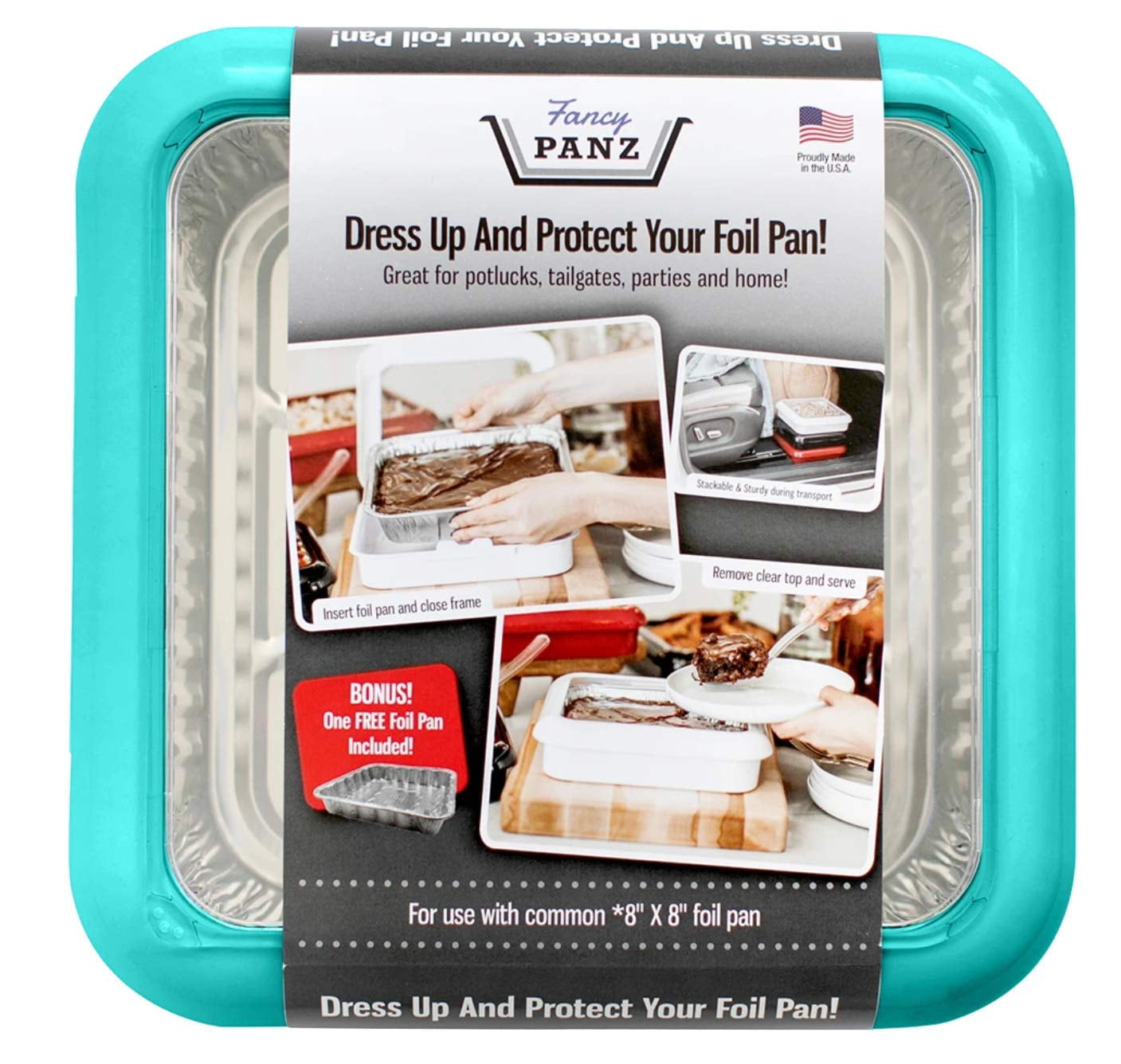 Fancy Panz Plastic 8" x 8" Aqua Foil Pan Carrier 1pk