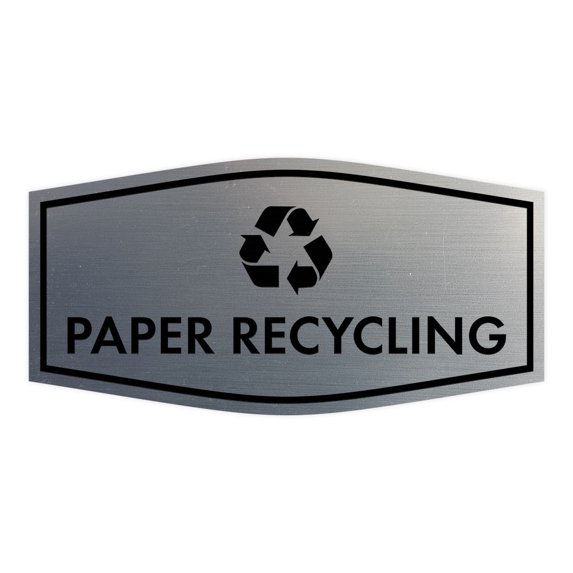 Fancy Paper Recycling Sign (Brushed Silver) - Small