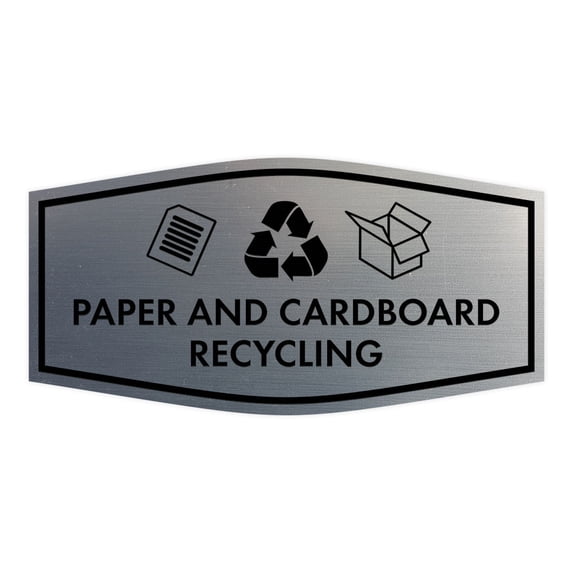 Fancy Paper and Cardboard Recycling Sign (Brushed Silver) - Medium