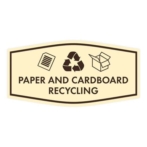 Fancy Paper and Cardboard Recycling Sign (Ivory/Dark Brown) - Medium