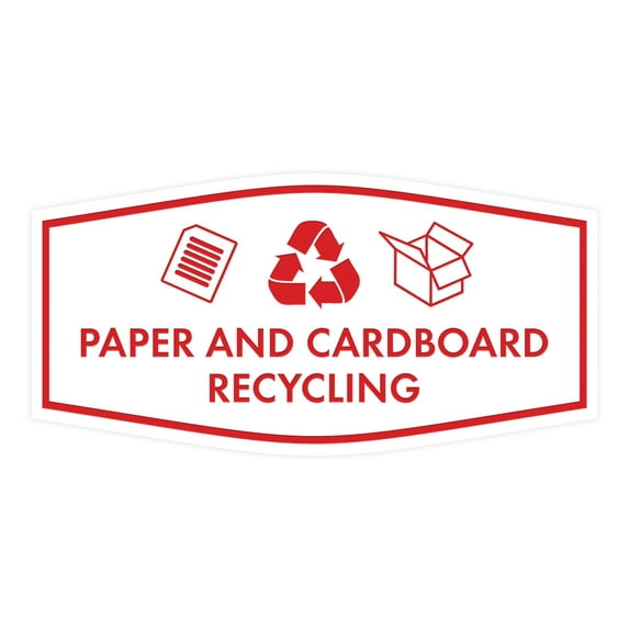 Fancy Paper and Cardboard Recycling Sign (White/Red) - Medium