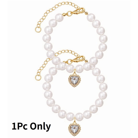 Fancy Pearls Crystal Dog Necklace Heart Jewelry with Bling Rhinestones Big Charm for Pets Cats Small Dogs Girl Teacup Chihuahua Yorkie Clothes Costume Outfits - White,S
