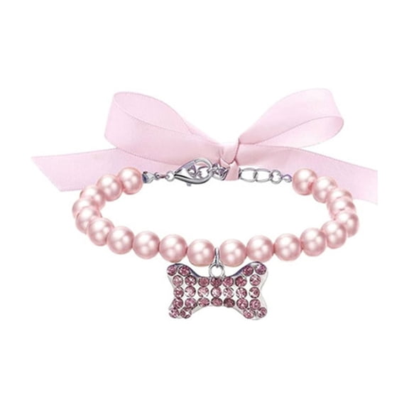 Fancy Pet Jewelry, Pearl Dog Collar Necklace with Sparkly Rhinestone Heart Pendant, Adjustable Cat Collar for Small Dogs and Cats, Perfect for Parties & Photos Pink